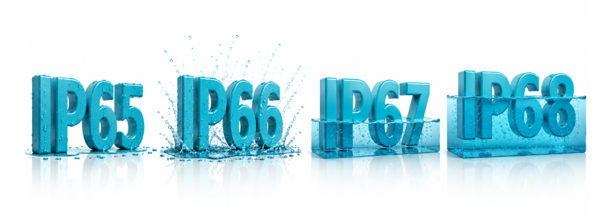 IP65・IP66・IP67・IP68の防水性能の違いを示すイメージ